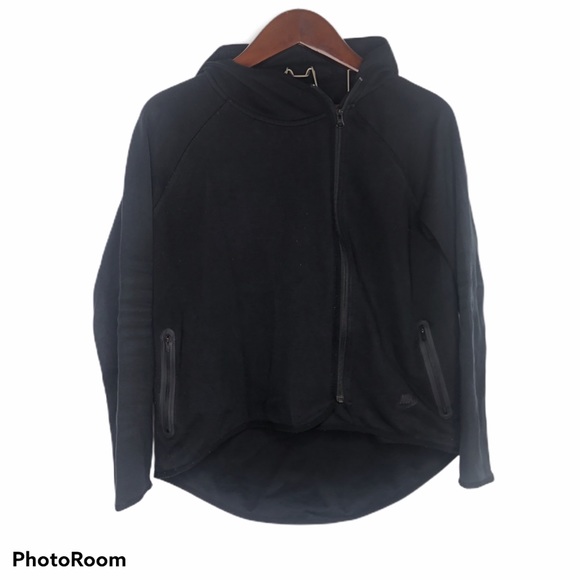 Nike Tops - Nike Asymmetrical Black Hooded Jacket Sweatshirt M
